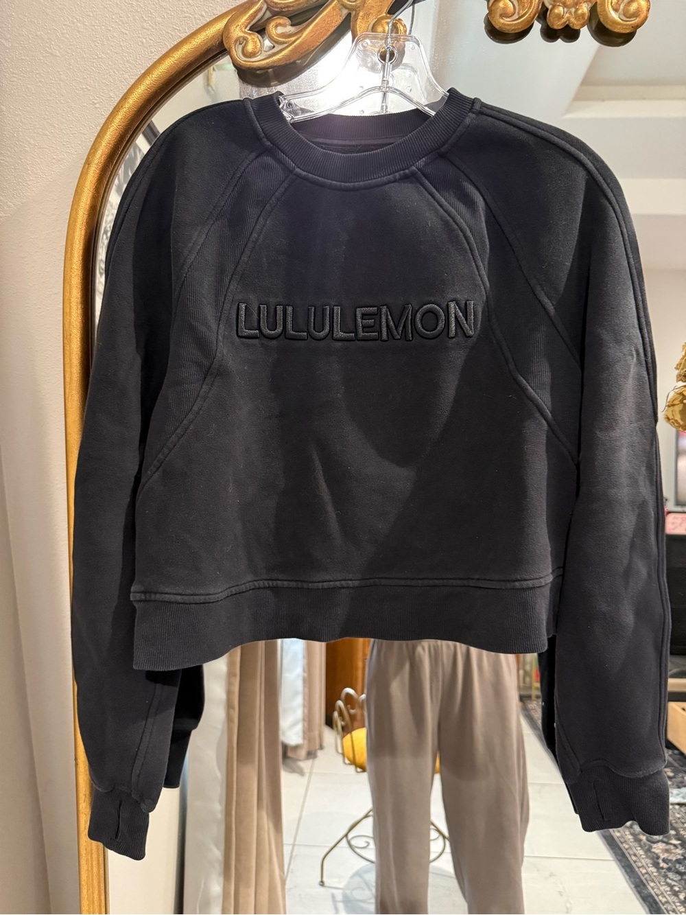 lululemon athletica Black Embroidered Logo Cropped Sweatshirt